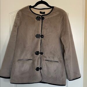 Tahari Cream Teddy Jacket with Black Accents